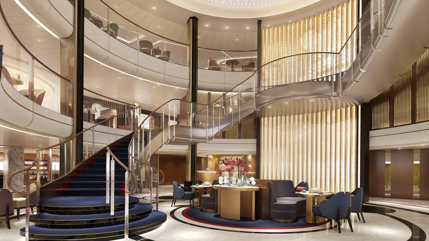 Queen Anne vor Wechsel von Cunard zu P&O Cruises 8 queen anne grand lobby 01
