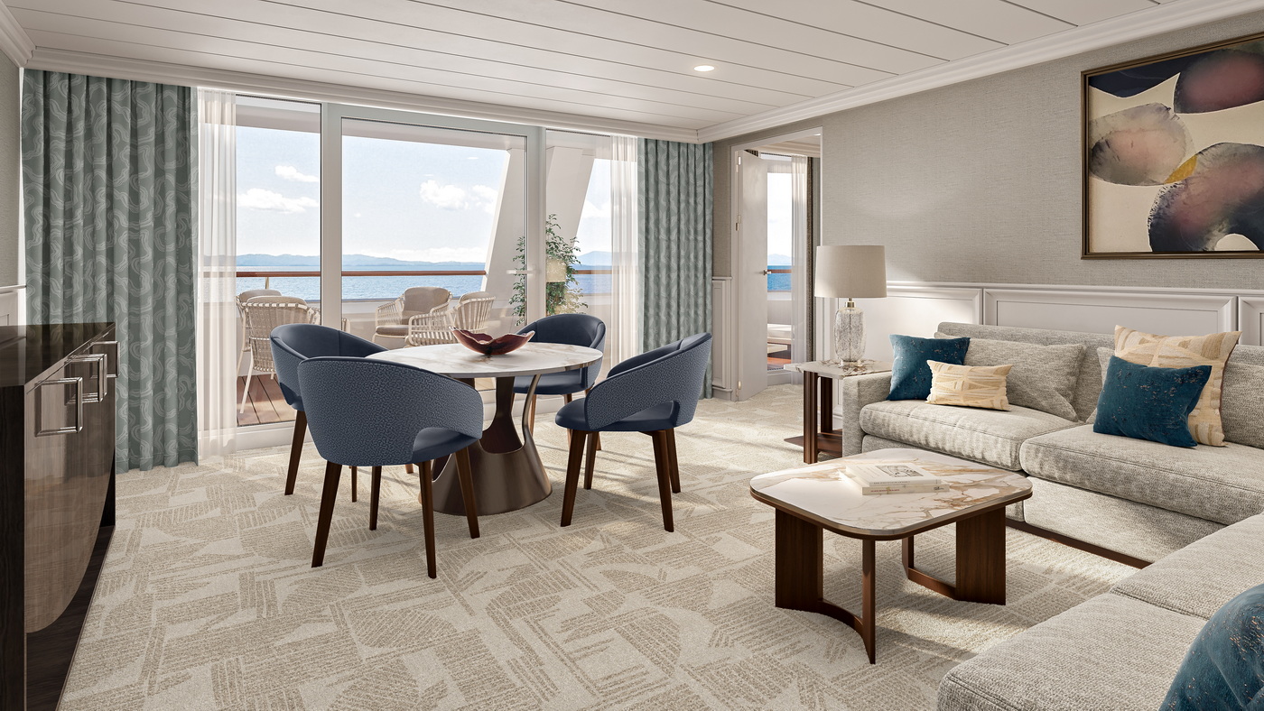 Oceania Aurelia: Zwölf erlebnisreiche Teilstrecken der Weltreise 2028 6 Oceania Aurelia Owner Suite Living Room c Oceania Cruises