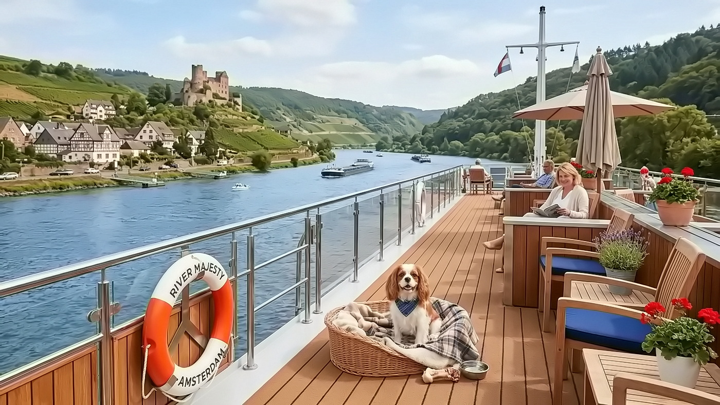 Flusskreuzfahrt mit Hund c Bild mit KI erstellt Google Gemini