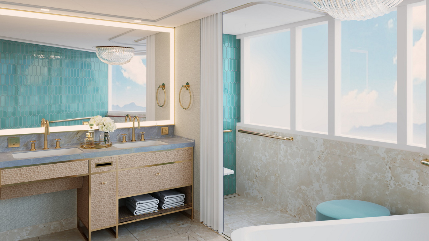 Disney Believe: Neue Erlebnisse im neuen Schiff der Wish Klasse 11 Royal Reef Suite Primary Bathroom c Disney